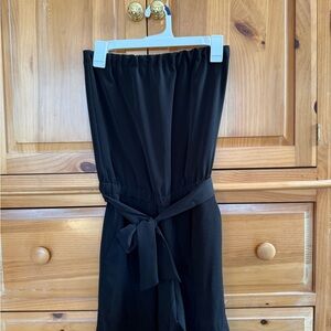 LOFT Black Strapless Jumpsuit with Waist Tie